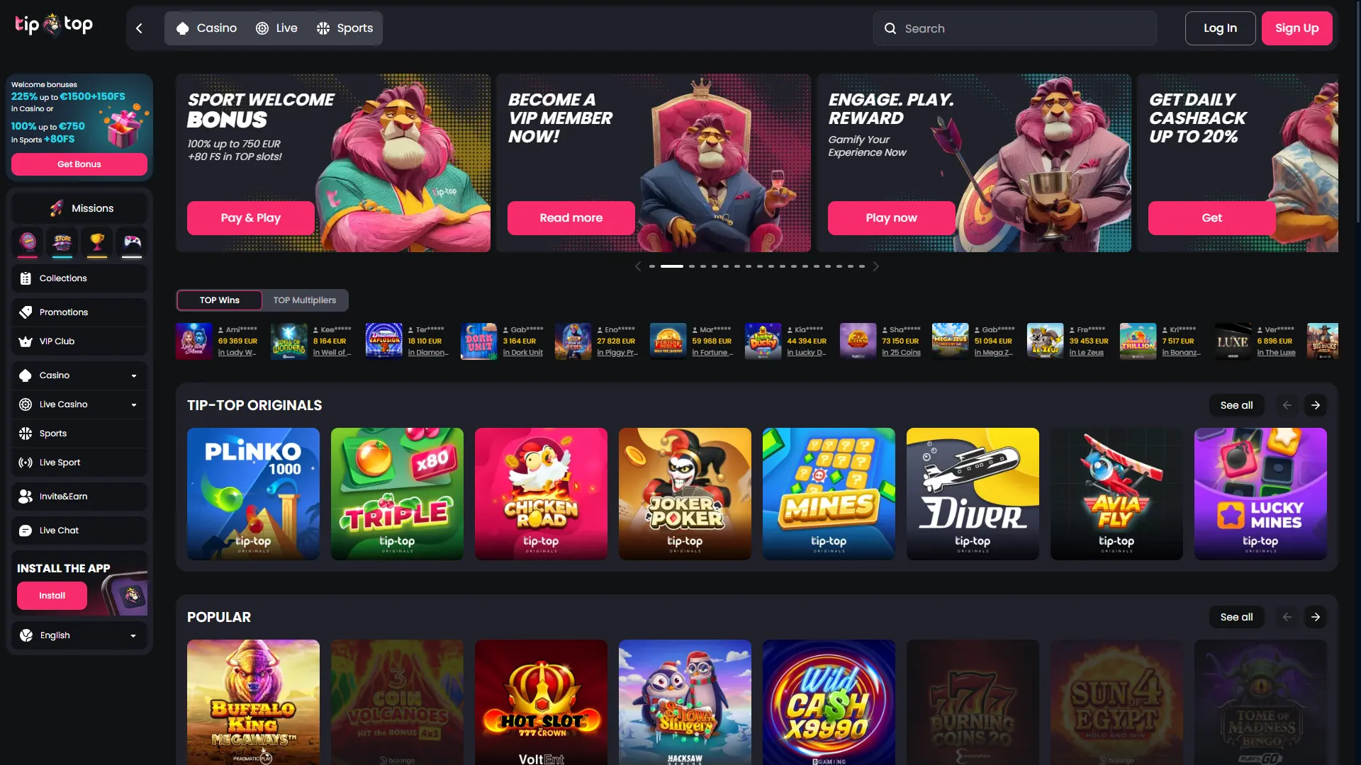Tip-Top.bet - Crypto en Snelle Registratie
